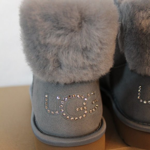 UGG MINI BLING SWAROVSKI CRYSTAL SUEDE BOOTS GRAY - Picture 7 of 11